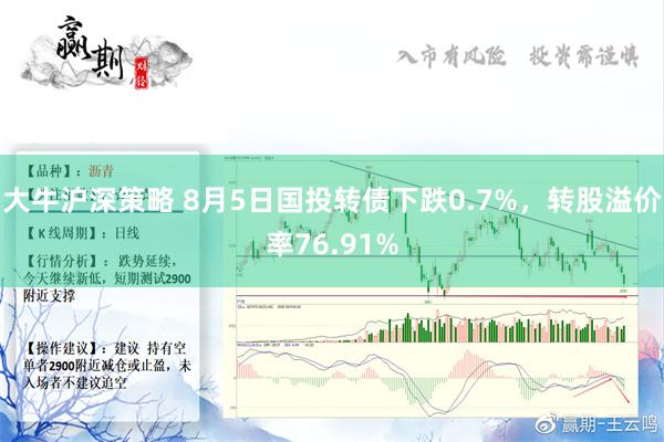 大牛沪深策略 8月5日国投转债下跌0.7%，转股溢价率76.91%